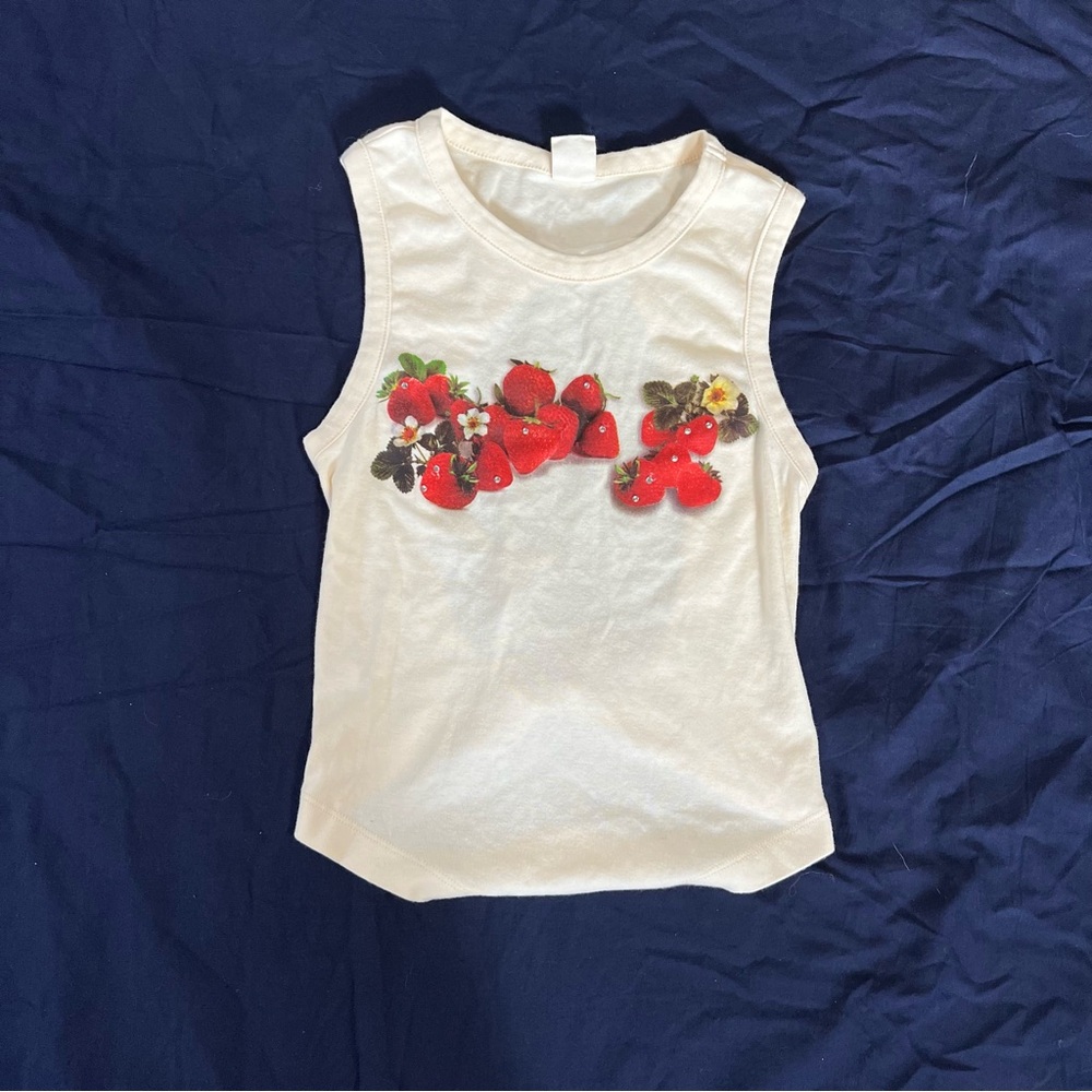 Urban Outfitters White Cotton Strawberry Print Sleeveless Top Size Small